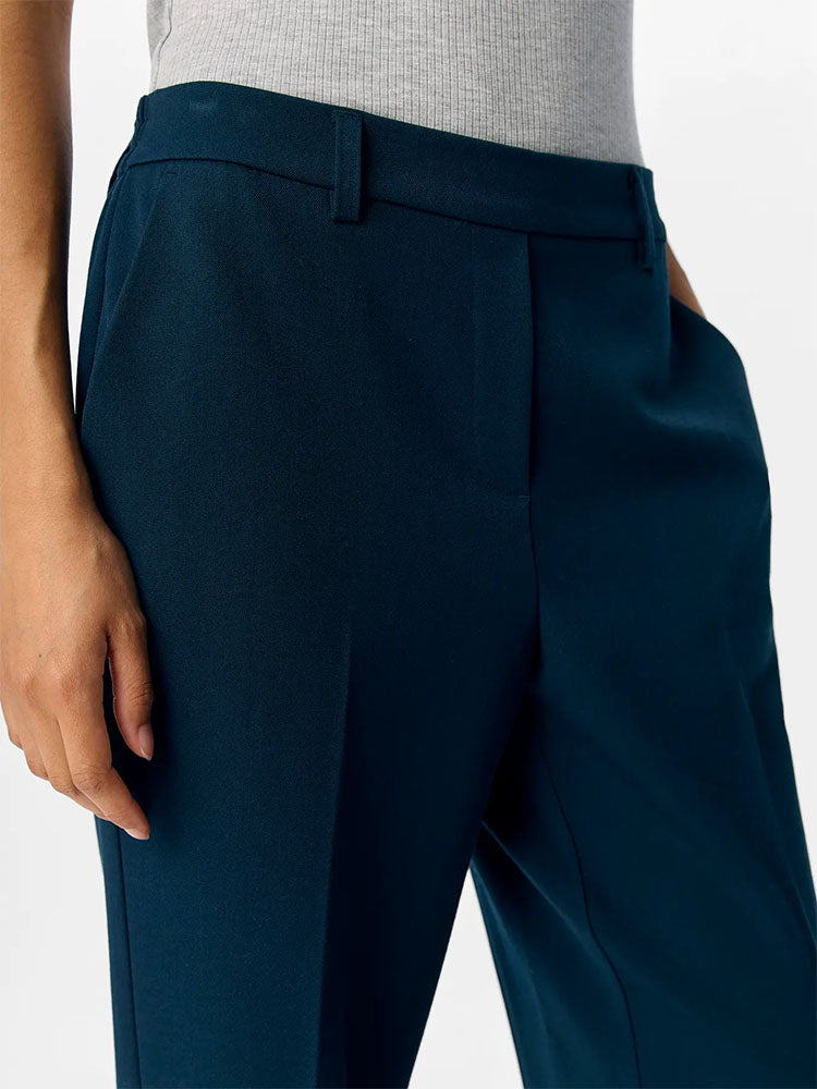 Objlisa Mid Waist Straight Trousers-Navy