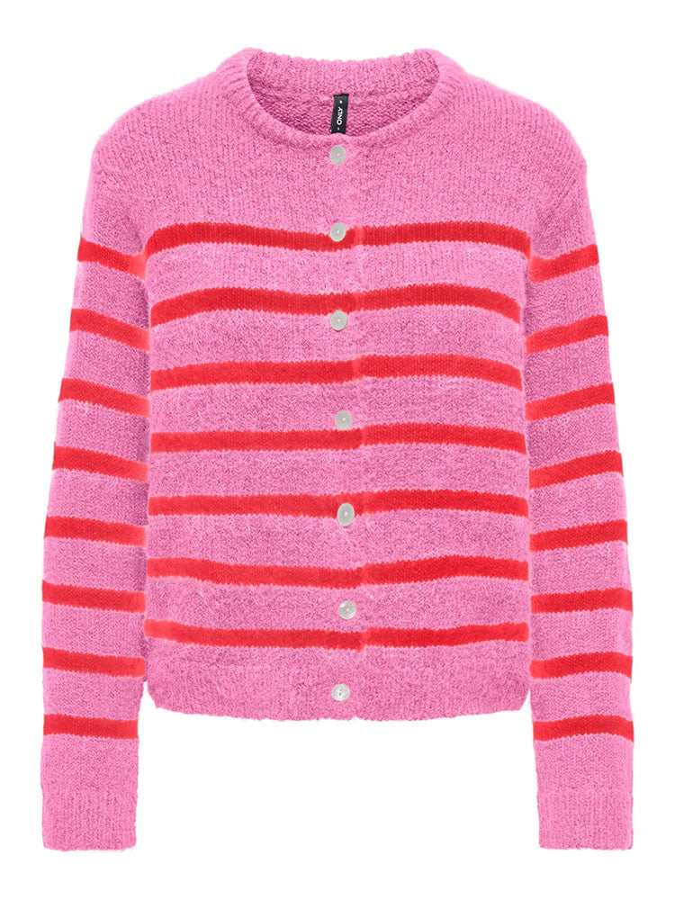 Onlmaggie Knit Cardigan-Pink/Red Stripe