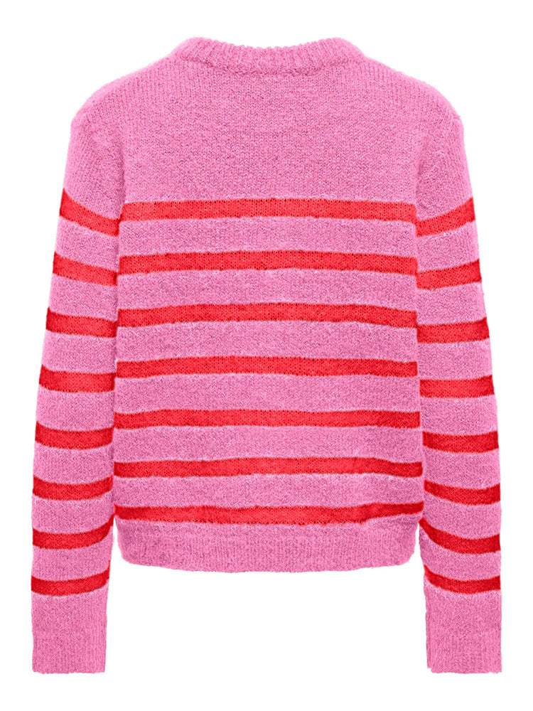 Onlmaggie Knit Cardigan-Pink/Red Stripe