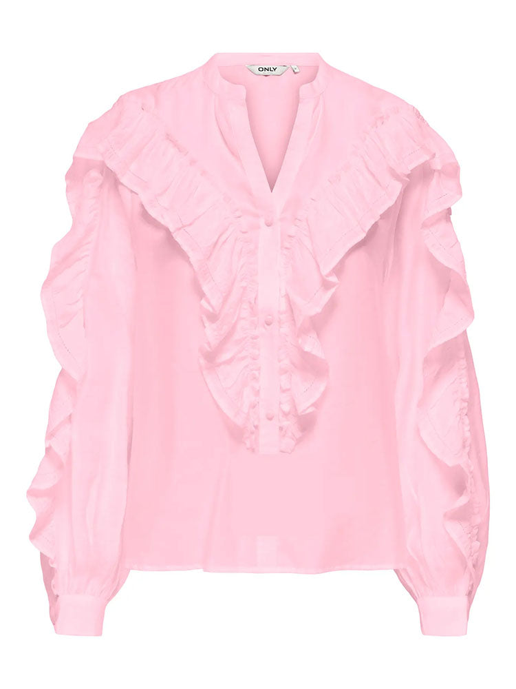 Onlmarriah Frill V Neck Shirt-Flushing Pink