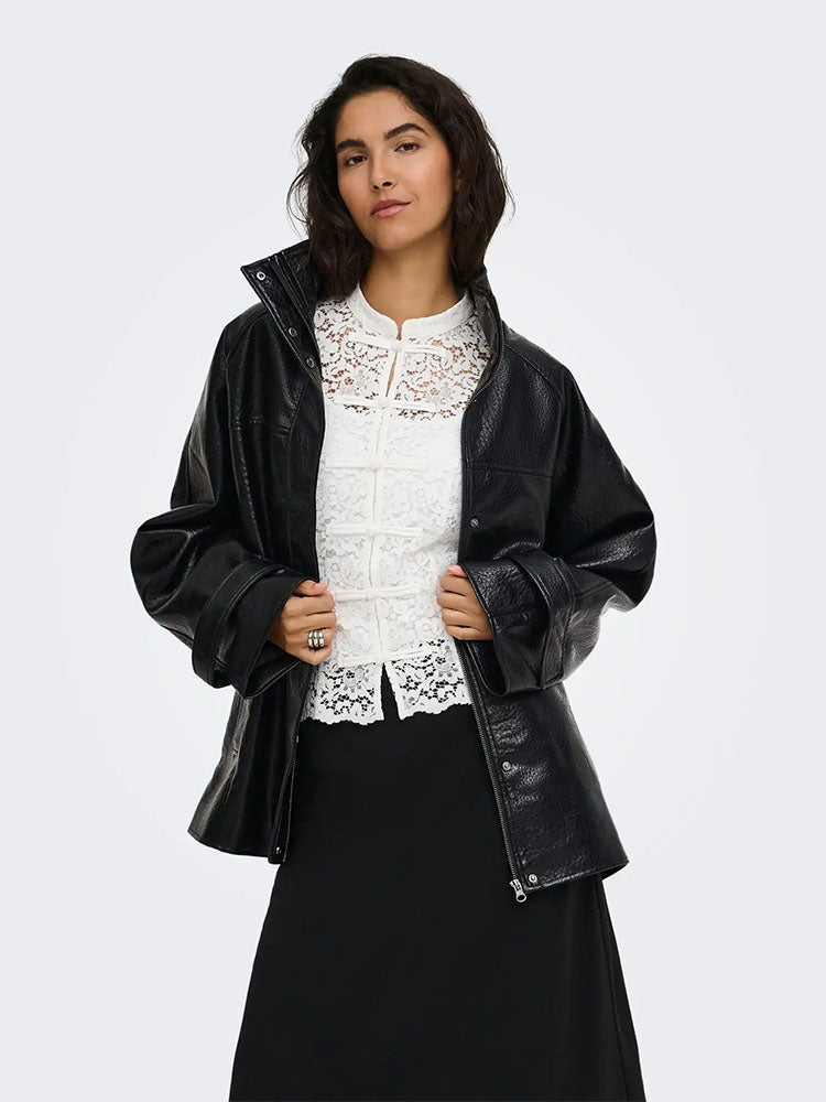Jdyrave Faux Leather Highneck Jacket-Black