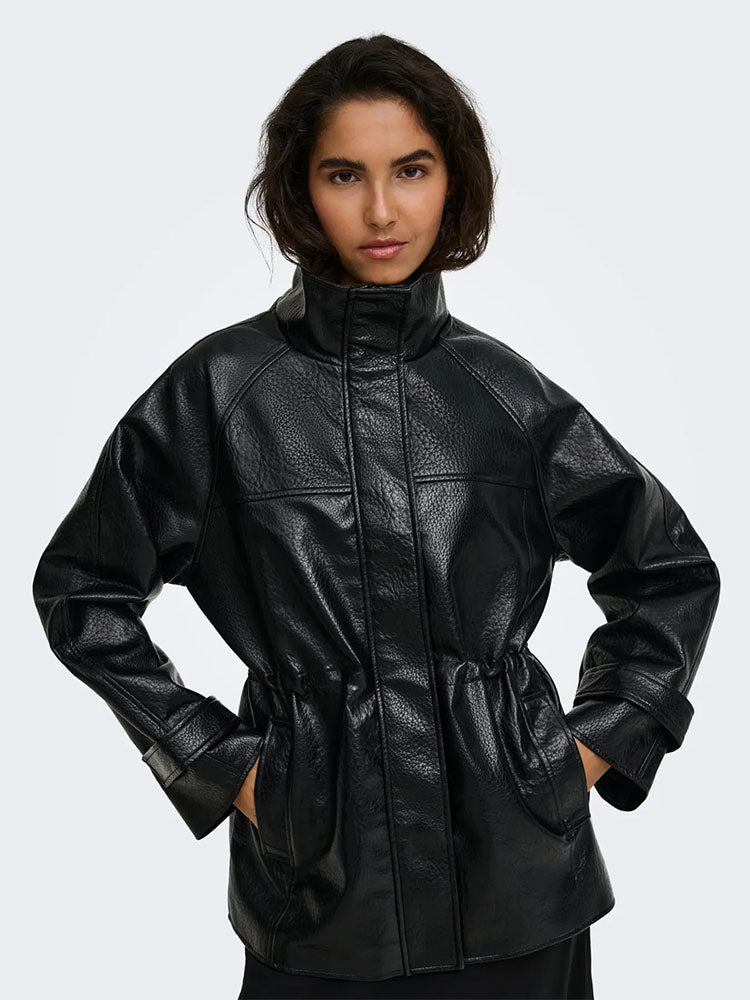 Jdyrave Faux Leather Highneck Jacket-Black