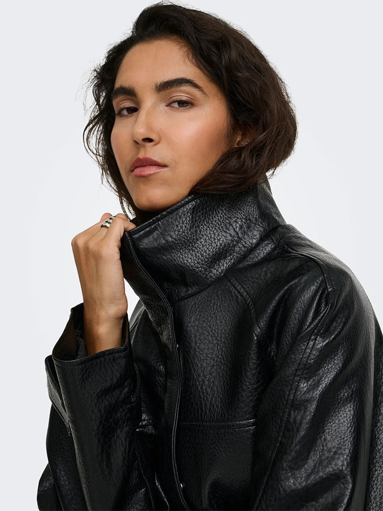 Jdyrave Faux Leather Highneck Jacket-Black