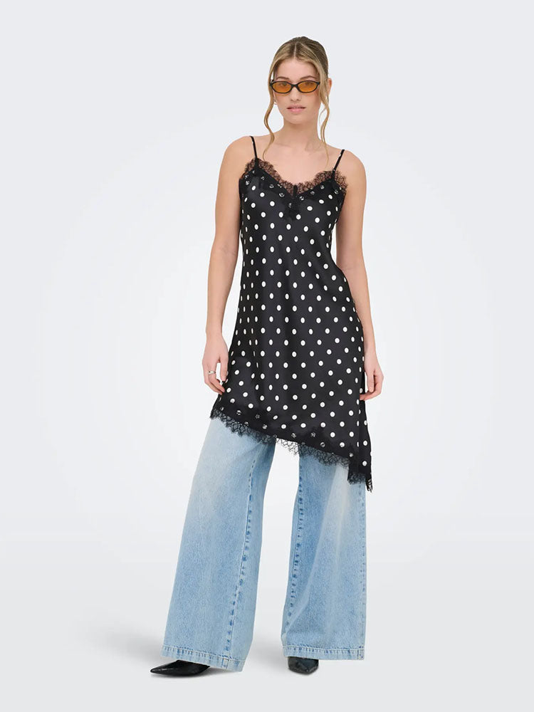 Onlbella Strap Lace Dress-Black/White Polka Dot