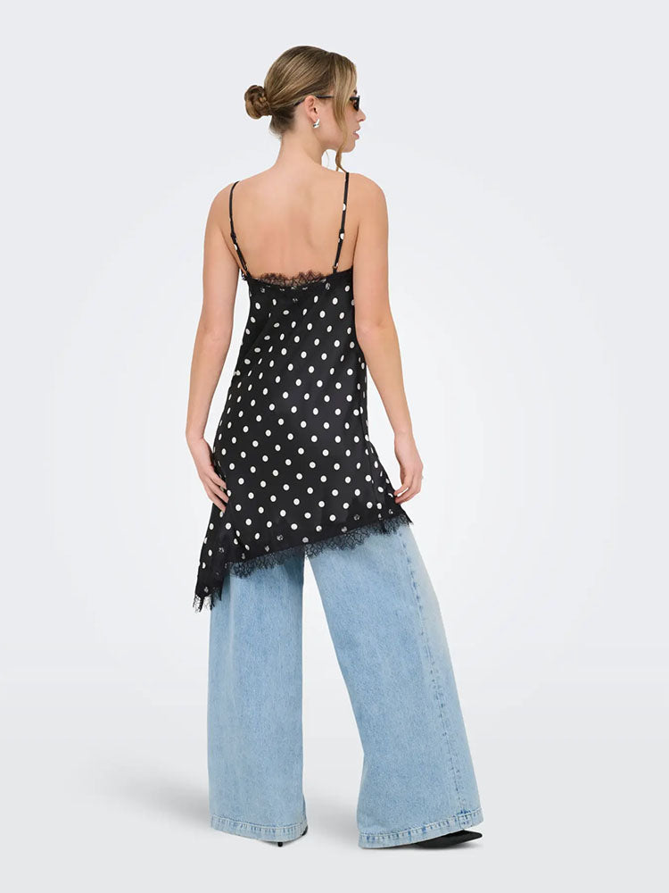 Onlbella Strap Lace Dress-Black/White Polka Dot