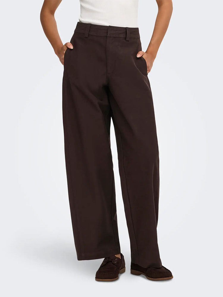 Onlclair Mid Waist Barrel Trousers-Coffee