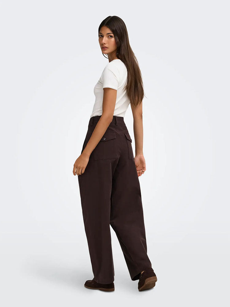 Onlclair Mid Waist Barrel Trousers-Coffee