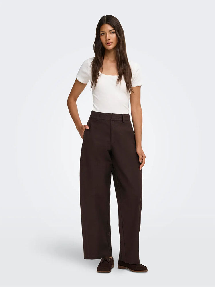 Onlclair Mid Waist Barrel Trousers-Coffee
