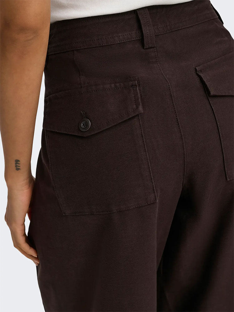 Onlclair Mid Waist Barrel Trousers-Coffee