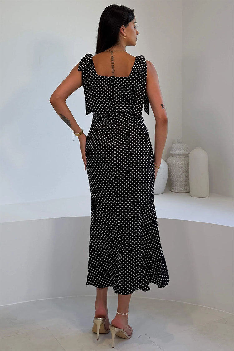 Jovi Tie Shoulder Square Neck Midi Dress Black Spot