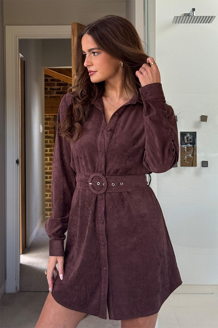 Savora Suede Mini Shirt Dress Chocolate