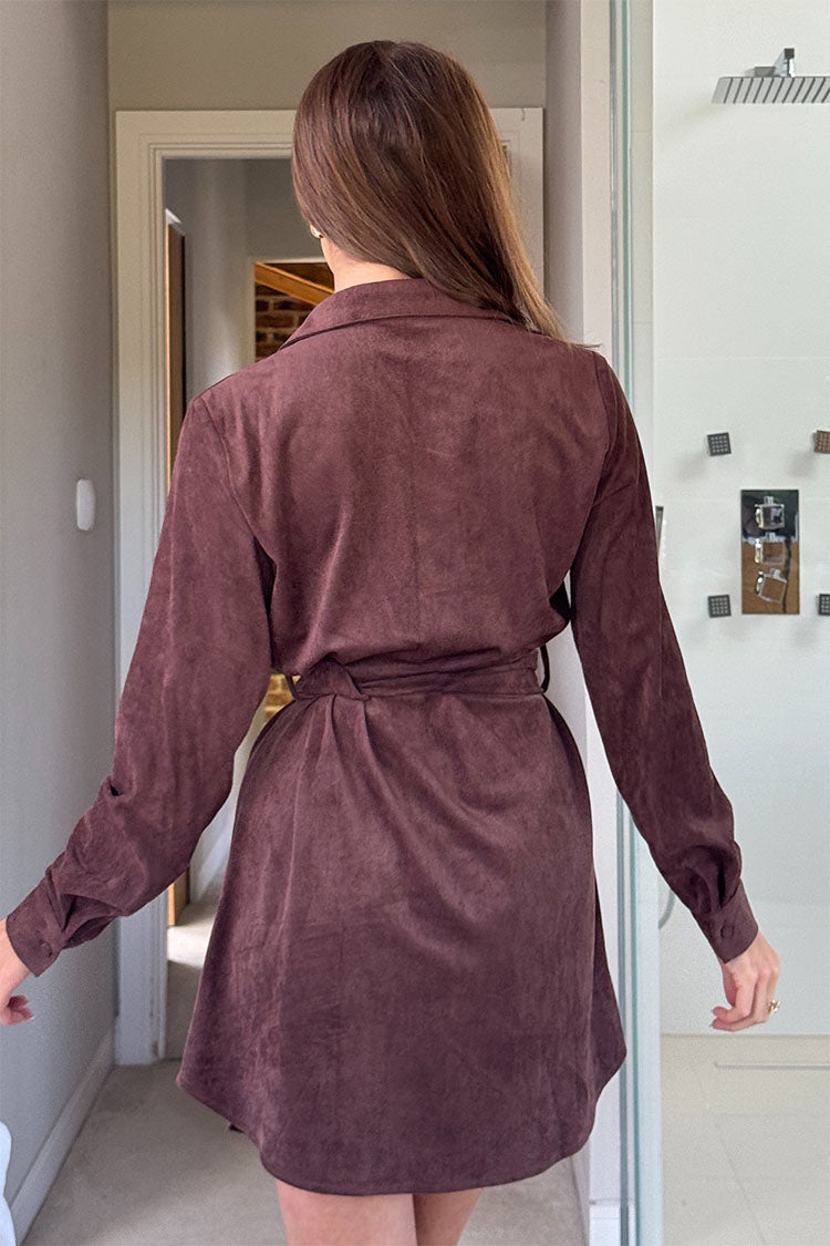 Savora Suede Mini Shirt Dress Chocolate