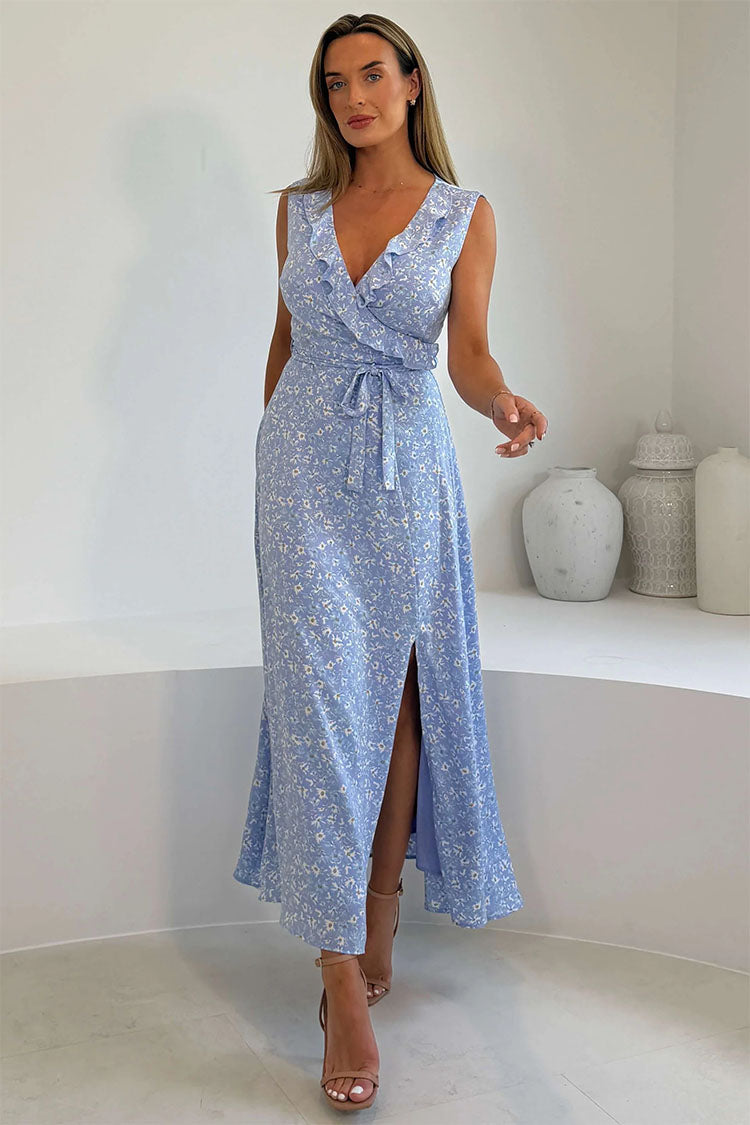 Kiki floral Split Maxi Dress Blue