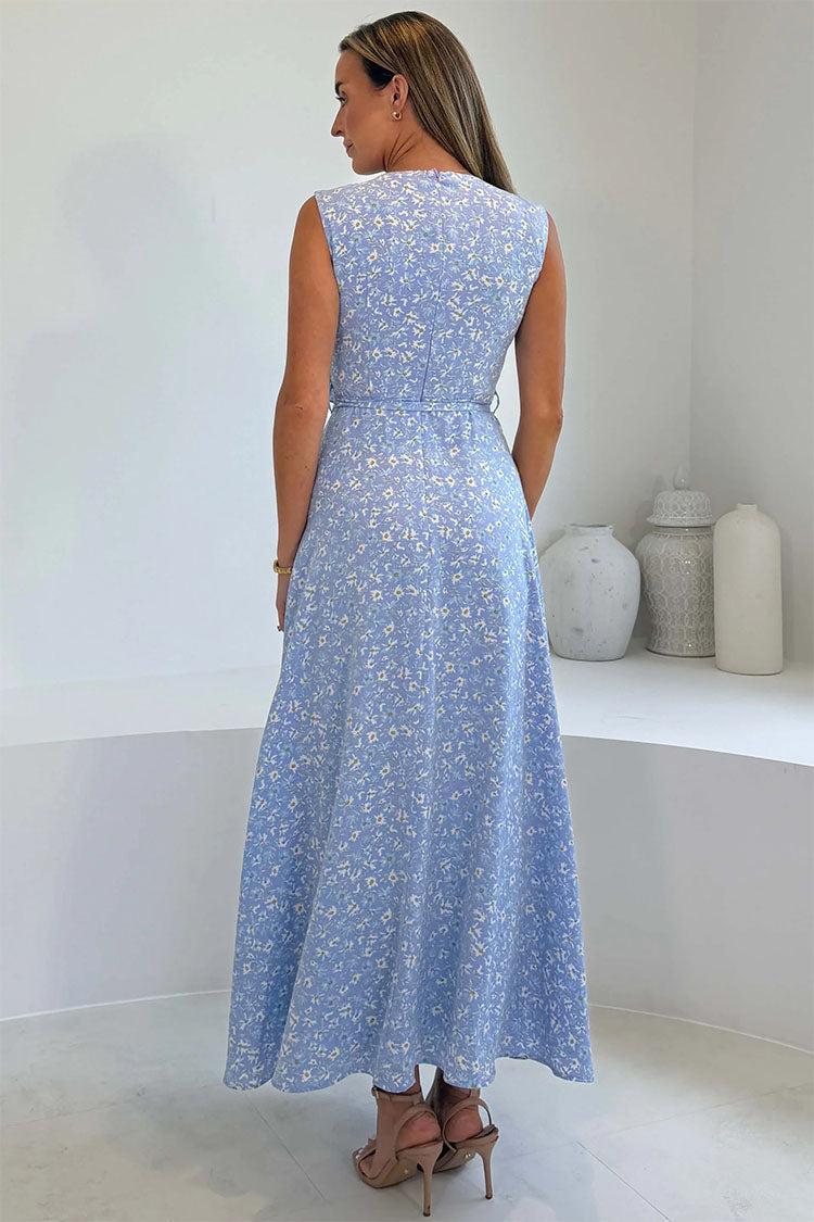 Kiki floral Split Maxi Dress Blue