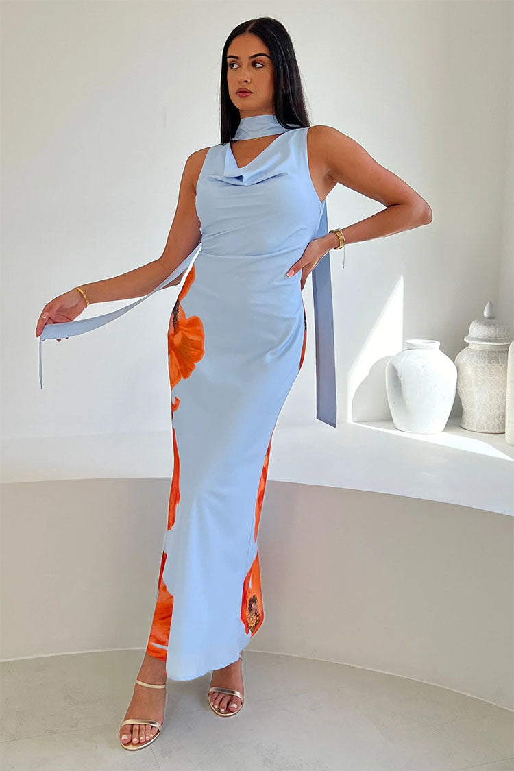Capri Cowl Front Maxi Dress Blue