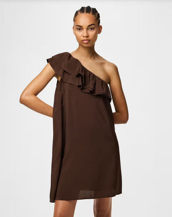 Pcpenelope One Shoulder Dress-Coffee