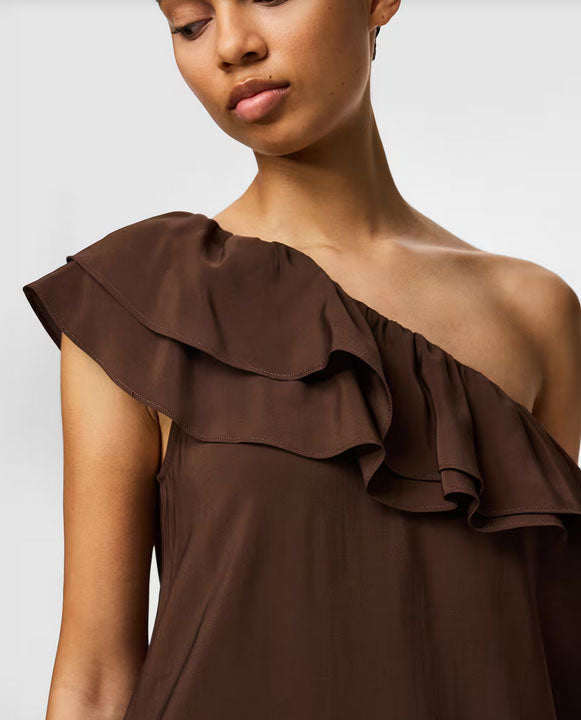Pcpenelope One Shoulder Dress-Coffee