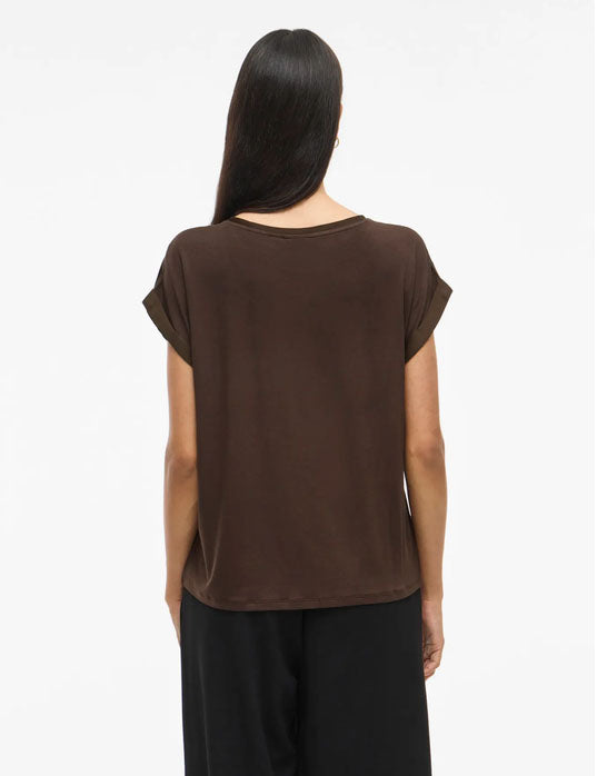 Viellette Short Sleeve Satin Top-Coffee