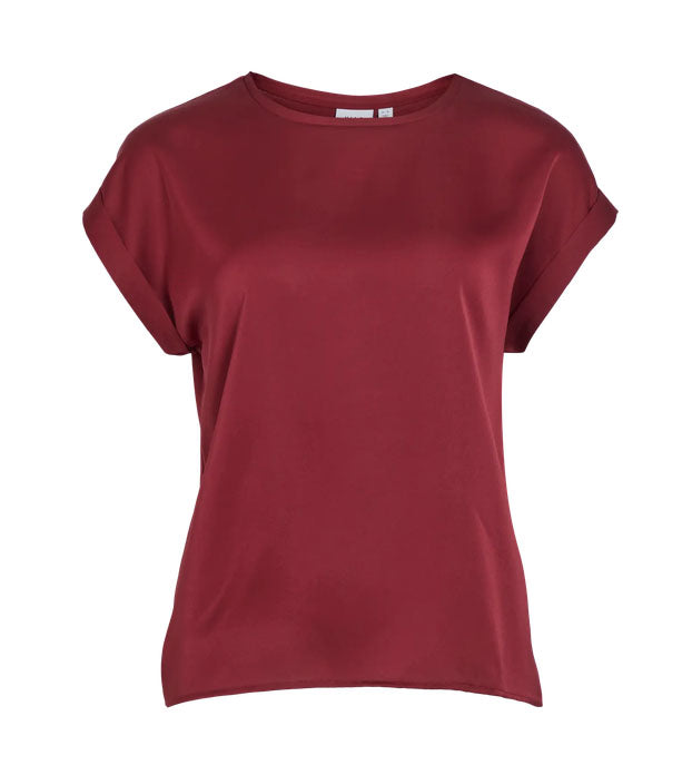 Viellette Short Sleeve Satin Top-Cabernet