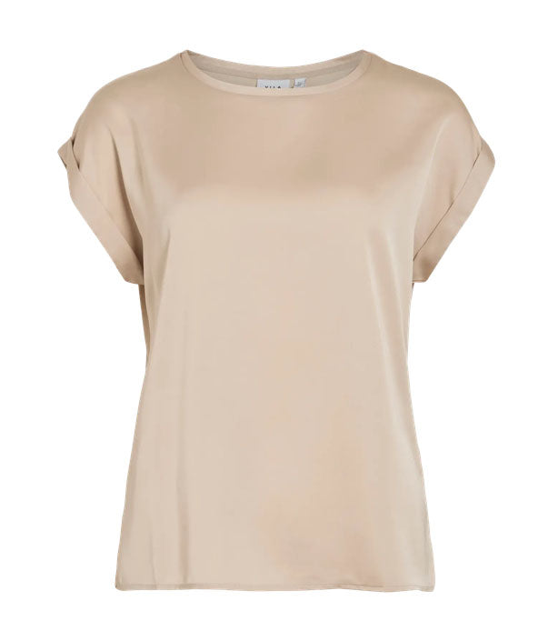Viellette Short Sleeve Satin Top-Cement