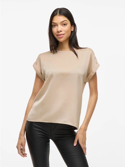 Viellette Short Sleeve Satin Top-Cement