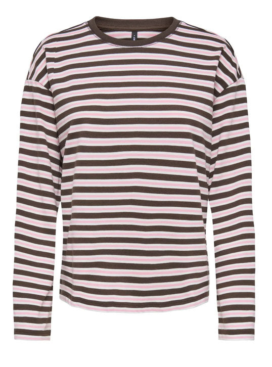 Onlsoph Long Sleeve Top-Brown/Pink/Cream Stripe