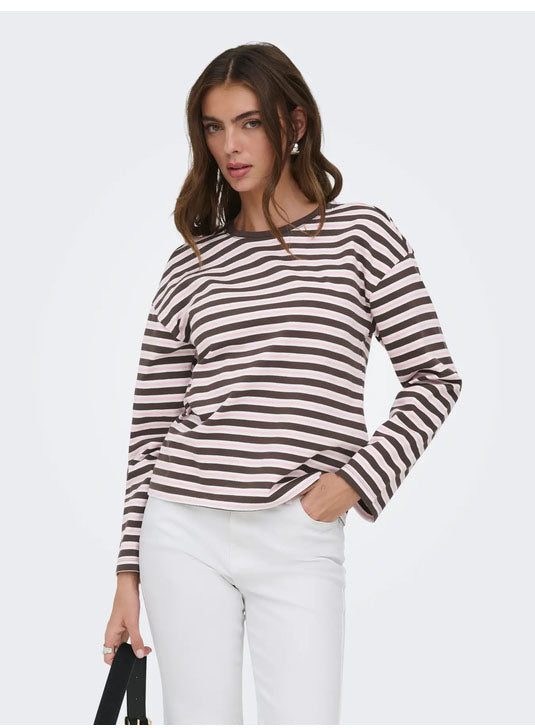 Onlsoph Long Sleeve Top-Brown/Pink/Cream Stripe