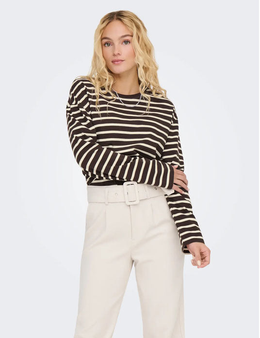 Onlsoph Long Sleeve Stripe Top-Brown/Cream