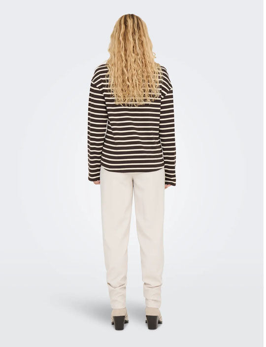 Onlsoph Long Sleeve Stripe Top-Brown/Cream