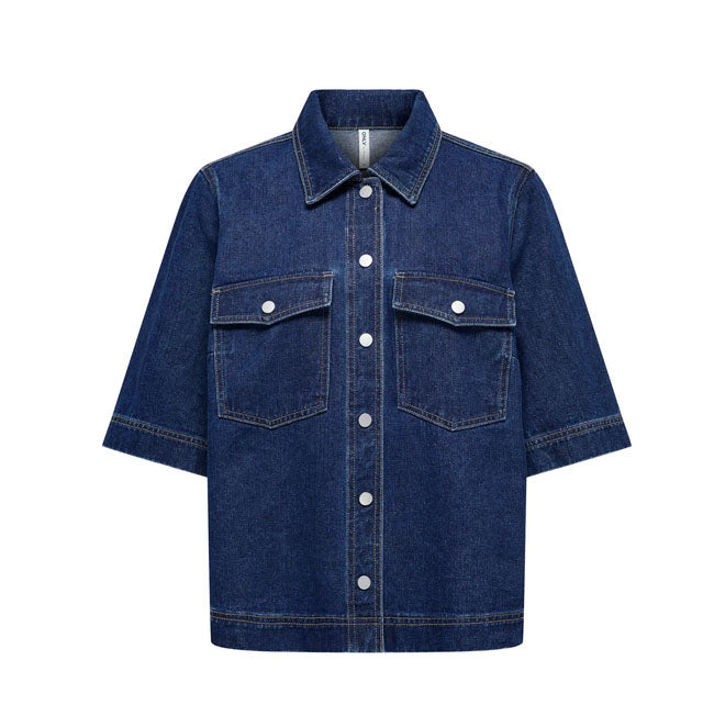 Onlbelle Short Sleeve Denim Shirt-Dark Blue Denim