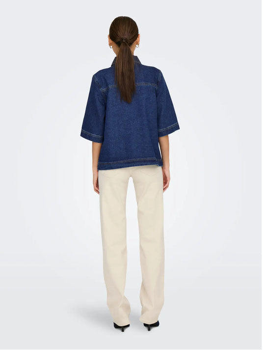 Onlbelle Short Sleeve Denim Shirt-Dark Blue Denim