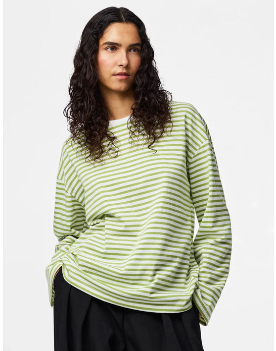 Pcsadie Long Sleeve Top-Green/White