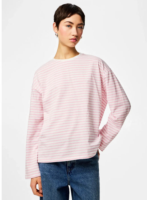 Pcsadie Long Sleeve Top-Pink/Cream Stripe