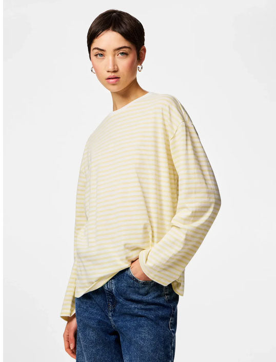 Pcsadie Long Sleeve Top-Yellow/White