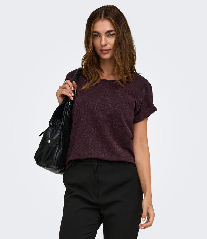 Onlmoster Glitter Top-Burgundy