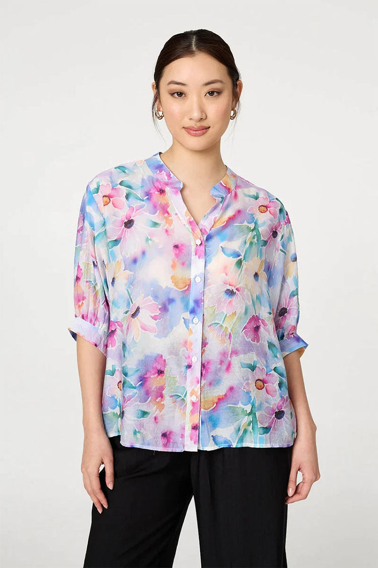 Stella Morgan Floral print top with back button detail