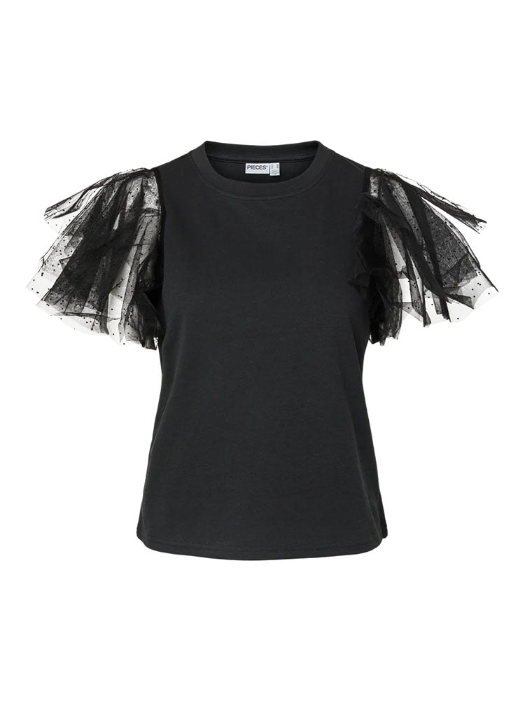 Pcestelle Tulle Sleeve Top-Black