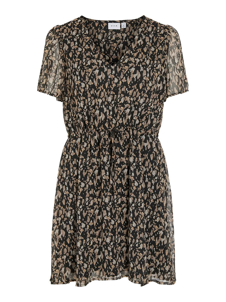 Vifalia V-Neck Short Dress-Black Hazel Print
