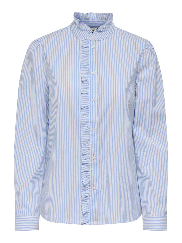 Onlgiada Frill Neck Shirt-Blue/White Stripe