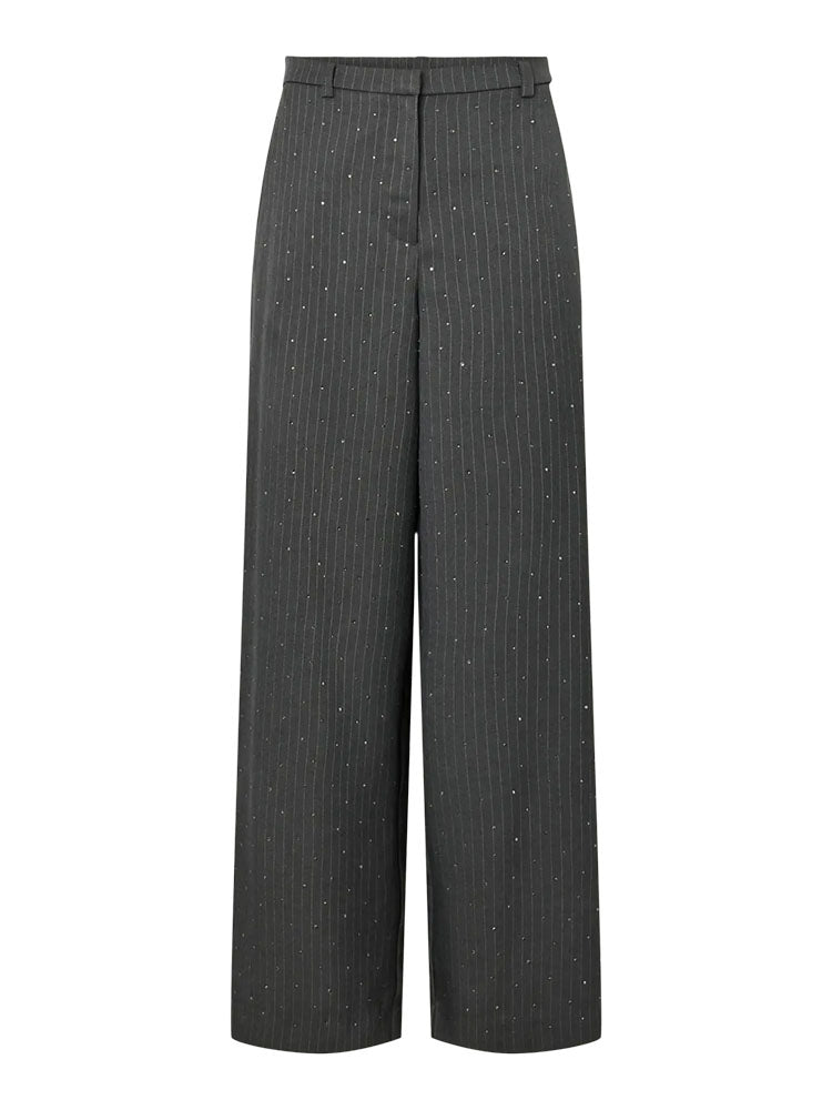 Pcfalka Pinstripe High Waist Trousers with Rhinestones