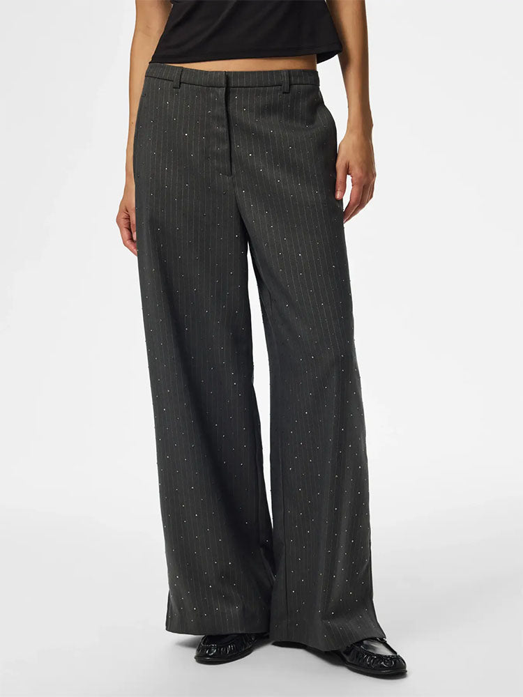 Pcfalka Pinstripe High Waist Trousers with Rhinestones