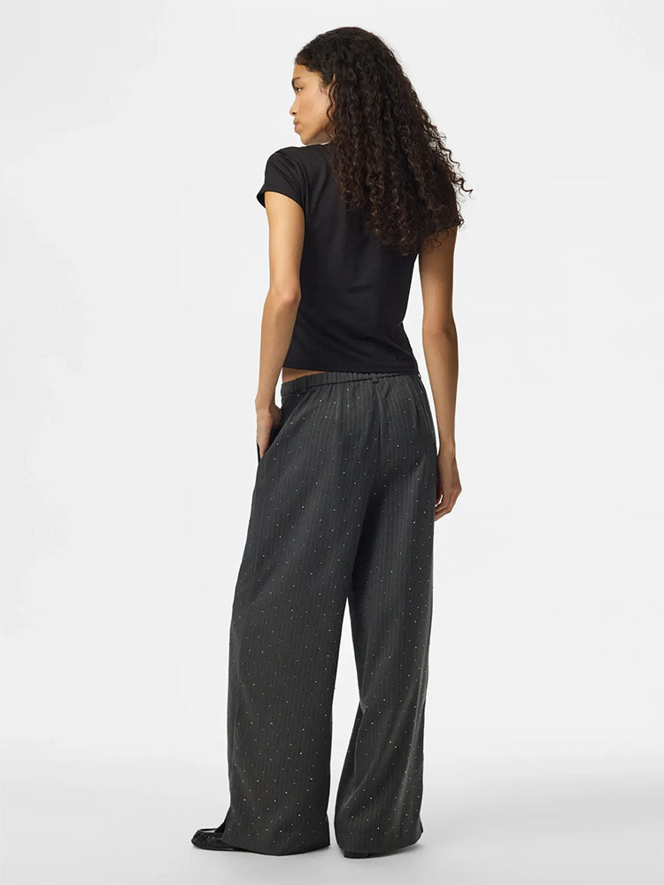 Pcfalka Pinstripe High Waist Trousers with Rhinestones