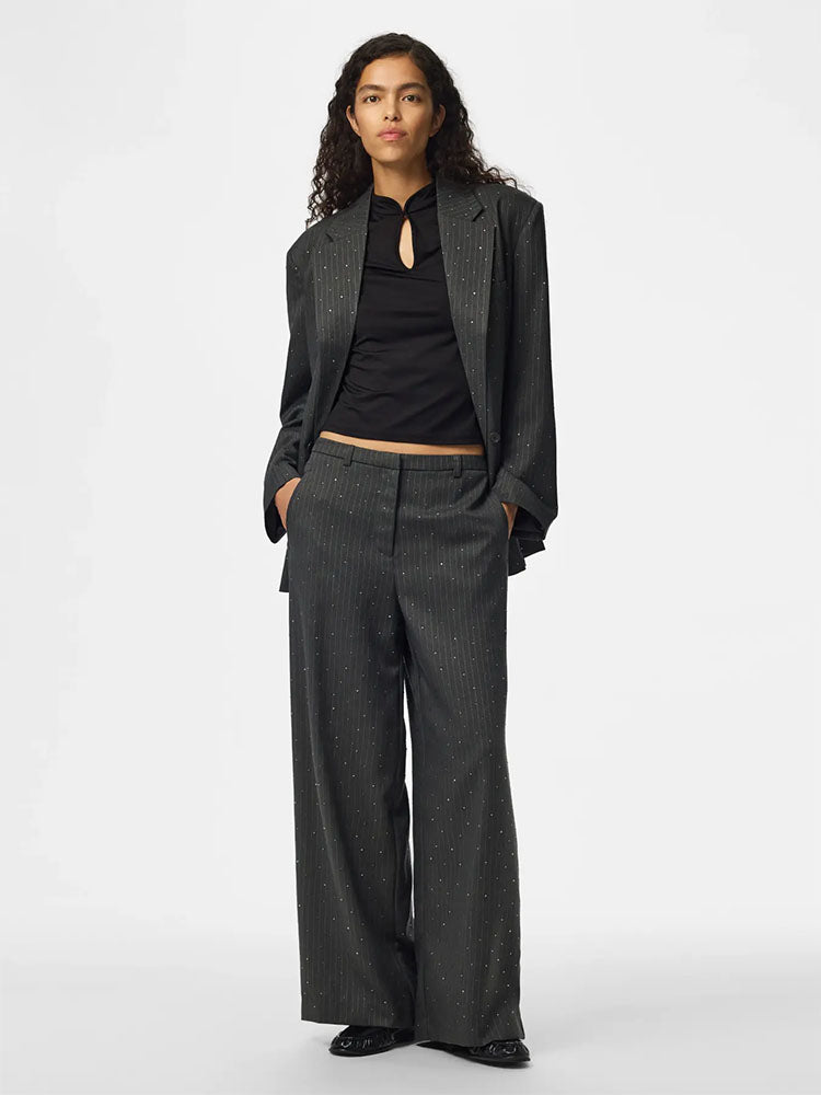 Pcfalka Pinstripe High Waist Trousers with Rhinestones