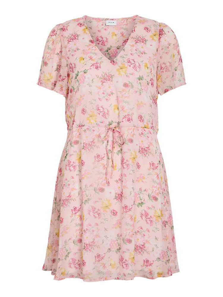 Vifalia V-Neck Short Dress-Misty Rose Flower Print
