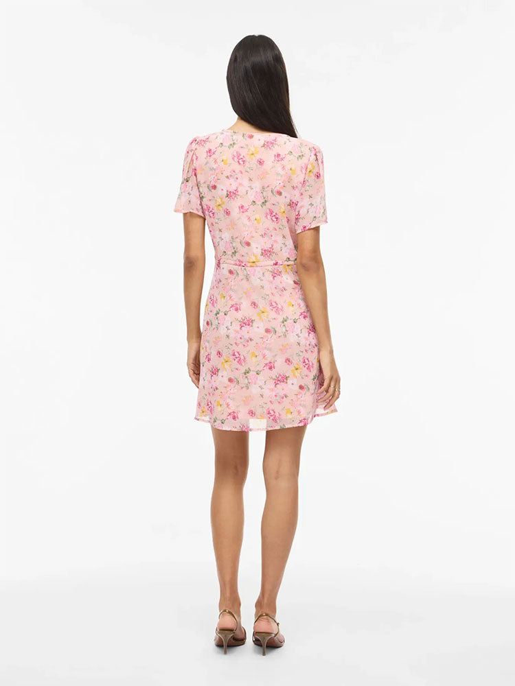 Vifalia V-Neck Short Dress-Misty Rose Flower Print