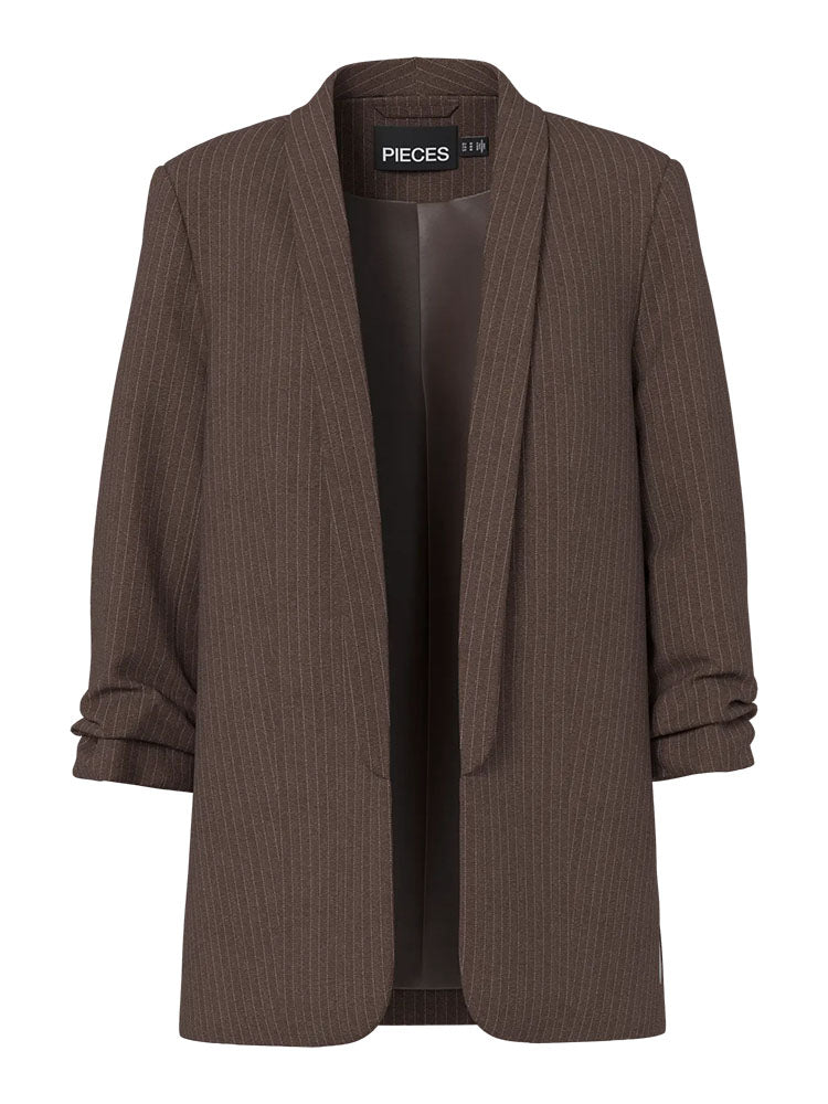 Pcbosella 3/4 Pinstripe Blazer-Hot Fudge