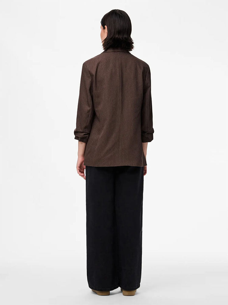 Pcbosella 3/4 Pinstripe Blazer-Hot Fudge