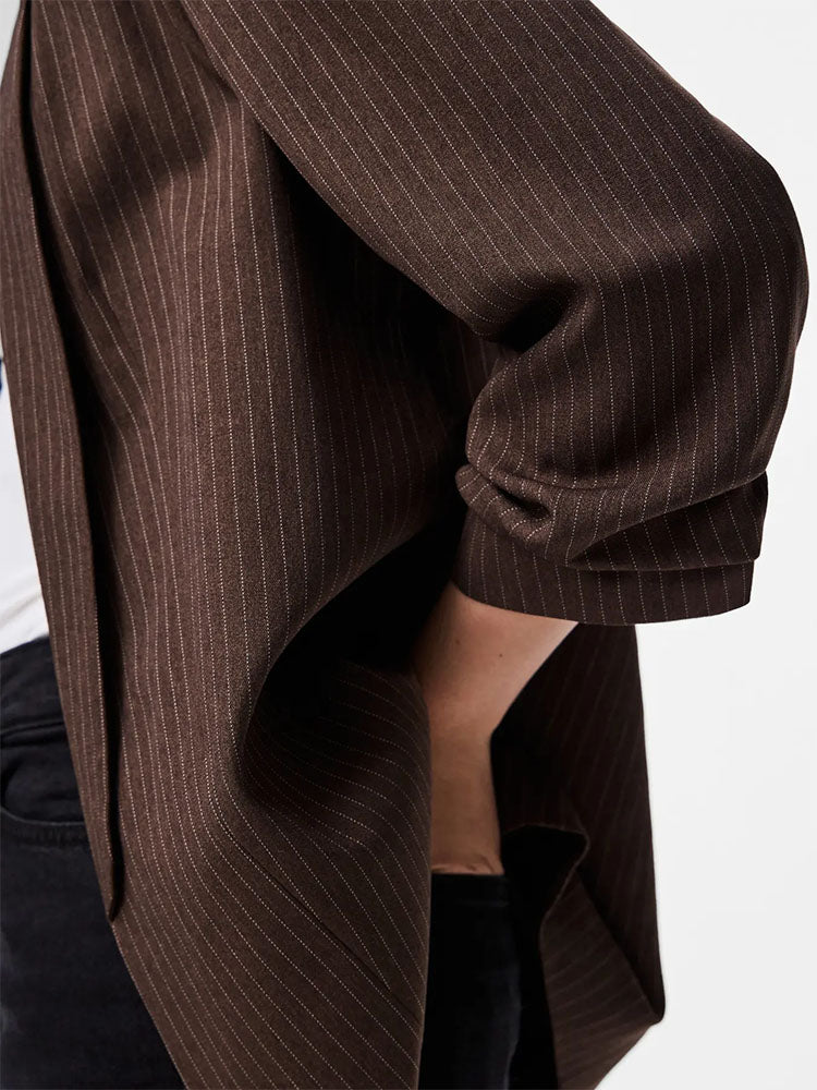 Pcbosella 3/4 Pinstripe Blazer-Hot Fudge