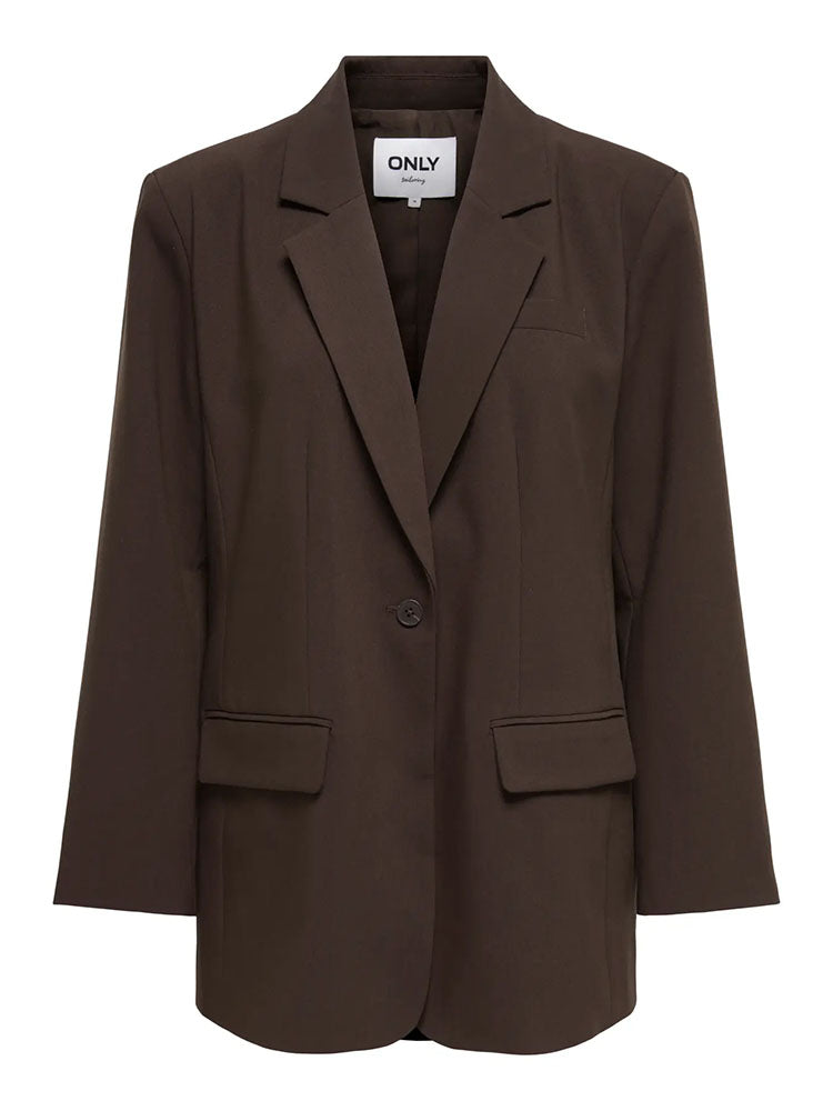 Onllinda Raven Long Sleeve Boyfriend Blazer-Coffee Bean