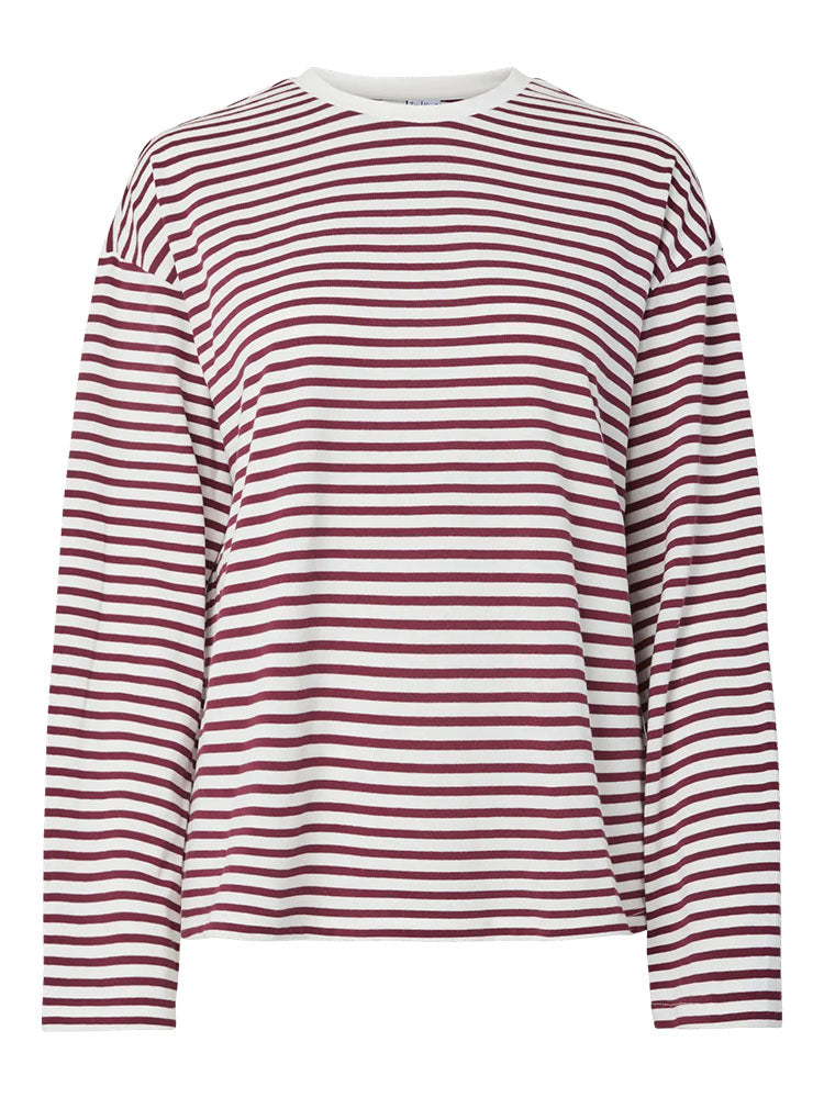 Pcsadie Long Sleeve Top-Cream/Wine Stripe